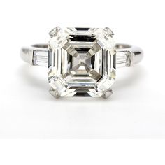 Ninacci Platinum 3-Stone Asscher Cut Diamond Ring - 5.39 Carat Total Diamond Weight Assher Cut Engagement Ring, Asscher Cut Diamond Ring, Asscher Cut Diamond, Bridal Diamond Jewellery, Diamond Birthstone, 3 Stone Rings, Claw Prong, Baguette Diamonds, Asscher Cut