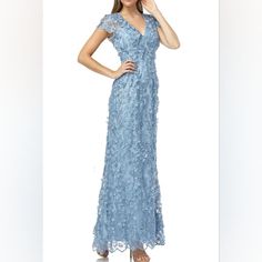 High End Premium Piece Perfect Condition, Not Stretchy But True To Size Stella Hanging Posh Flower Gown, Carmen Marc Valvo, Blue Flowers, Womens Dresses, Women Shopping, Blue