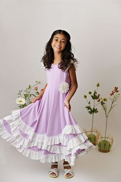 Serendipity Clothing Purple Flutter Maxi Twirl Dress w/Eyelet Rosette **includes white rosette, removable**. PRE-ORDER item, please review pre-order information below. Sizing: Serendipity Clothing fits true to size. If you would like a personal measurement, please contact our shop at 214-517-0882 or amanda@southernsweetchildren.com PRE-ORDER: This item is for pre-order only. Secure your size by placing a pre-order for this item. We will ship your items promptly when they arrive at our shop. Our White Ruffled Twirl Dress For Spring, White Ruffled Twirl Dress For Dress-up, Fitted Ruffles Twirl Dress For Garden Party, White Flutter Sleeve Twirl Dress With Ruffles, White Summer Twirl Dress With Ruffles, White Twirl Dress With Ruffles And Flutter Sleeves, Kids Maxi, Twirl Dress, Children's Boutique