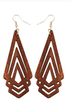 Wearable Wood Wednesdays. Use this day to focus on wearing wood jewelry. Show off your ecofriendly lifestyle! 🌏 Elegant Brown Chandelier Earrings, Elegant Brown Wooden Jewelry, Brown Wooden Earrings For Pierced Ears, Chic Brown Drop Earrings, Brown Wooden Drop Earrings, Brown Wood Drop Earrings, Gold And Diamond Earrings, Layered Earrings, Logo Items