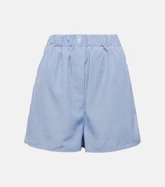 Striped Shorts For Daywear, Spring Striped Shorts For Daywear, Striped High-waisted Cotton Shorts, Striped Shorts For Spring Daywear, Striped Shorts For Daywear In Spring, Chic Vertical Striped Shorts, Chic Shorts With Vertical Stripes, Striped Relaxed Fit Shorts For Daywear, Striped Relaxed Fit High-waisted Shorts