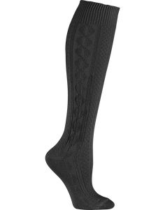 Special: Buy 2 or more and save $1.00.  Our soft and stretchy knee socks have that classic cable-knit pattern you loved as a kid. Now they're available in adult sizes and ready to add their timeless style to your current wardrobe. We upped their game a bit by adding a touch of Lycra® spandex to the soft cotton for added stretch and staying power. Regular size fits sizes 9-11; plus fits women's sock size 10-13. Plus-size socks are longer with roomier feet and a maximum calf circumference of Knee-high Cable Knit Socks For Stocking Stuffers, Stretch Cable Knit Knee-high Socks, Casual Fitted Cable Knit Knee-high Socks, Stretch Cable Knit Thigh High Socks, Stretch Thigh High Cable Knit Socks, Thigh High Stretch Cable Knit Socks, Black Knitted Socks For Stocking Stuffer, Black Knitted Stretch Knee-high Socks, Black Stretch Knitted Knee-high Socks