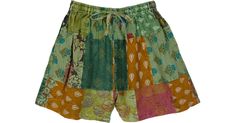 Savanna Green Mixed Prints Patchwork Cotton Shorts in Shorts - An ethnic floral printed mixed patchwork cotton shorts in savanna green. Features: Patchwork, Printed, Bohemian, Handmade. Bohemian Green Short Bottoms, Bohemian Multicolor Spring Shorts, Multicolor Floral Patchwork Bottoms For Summer, Multicolor Floral Patchwork Summer Bottoms, Summer Multicolor Floral Patchwork Bottoms, Green Patchwork Bottoms For Summer, Summer Green Patchwork Bottoms, Summer Floral Patchwork Multicolor Bottoms, Green Patchwork Bottoms For Vacation