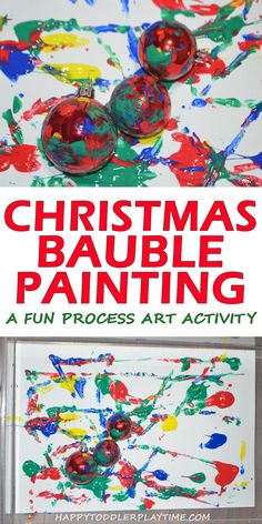 christmas bauble painting is an easy art activity for toddlers to do with the kids