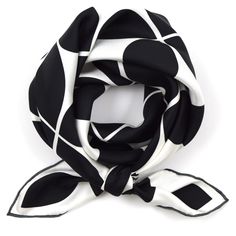 White Silk Scarf, Pink Silk Scarf, White Camellia, Black And White Scarf, Black Hollywood, Pattern Modern, Block Pattern, Work Wear Women, Square Print