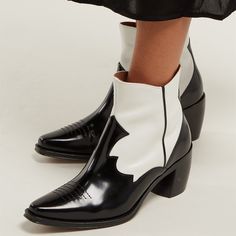 TAAFO Black and White Square Toe Block Heel Ankle Boots US 3 / EU 33-Black Cowboy Shoes, Boots Square Toe, Block Heel Ankle Boots, Suede Boots Knee High, Heel Ankle Boots, White Square, Wedge Boots, Heeled Ankle Boots, Knee High Boots