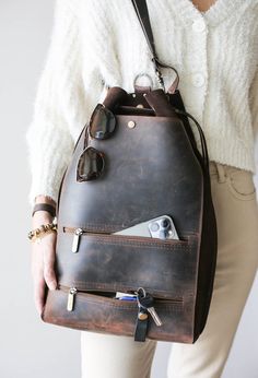 Leather Backpack for Men | Brown Leather Backpack | Qisabags Leather Crossbody Backpack With Zipper Pocket, Leather Travel Backpack With Removable Pouch, Everyday Leather Backpack, Zipper Closure Backpack Briefcase, Leather Duffle Bag For Everyday Use, Everyday Backpack Briefcase With Zipper Closure, Leather Travel Backpack For Everyday Use, Brown Leather Backpack With Zipper For Everyday, Functional Leather Crossbody Backpack