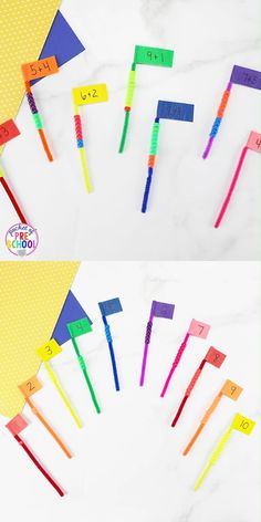 several different colored toothbrushes are arranged in the shape of arrows and numbers on them