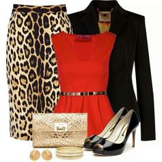 Red Shirt Outfit, Mode Rockabilly, Neutral Shirt, Leopard Prints, Leopard Top, Red Skirt, Marmaris