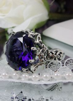 10ct Round Cut Simulated Amethyst Gem Solid Sterling Silver Gothic Renaissance Filigree Ring {(Made To Order)} #105 https://etsy.me/2vGPisb #jewelry #ring #silver #round #no #amethyst #purple #unisexadults #yes Formal Purple Crystal Birthstone Ring, Formal Purple Birthstone Crystal Ring, Formal Purple Crystal Ring With Prong Setting, Ornate Purple Ring For Anniversary, Wedding Purple Filigree Ring With Gemstone, Elegant Purple Crystal Ring For Jewelry Making, Elegant Purple Filigree Ring, Purple Gemstone Filigree Ring For Wedding, Ornate Purple Rings For Wedding