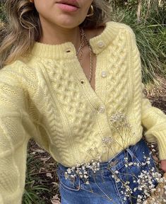 casual wear outfit l women l sweater l yellow l link  l aesthetic l college l uni Italy Outfits Women, Yellow Sweater Outfit, Artist Muse, Aesthetic Sweaters, Verge Girl, Textured Cardigan, Italy Outfits, Floral Sweater, Mode Ootd