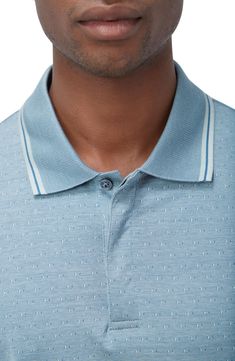 A staple for smart-casual looks, this polo is made from supersoft mercerized cotton with elevated details like a jacquard pattern and a bird's-eye-knit collar. 28 1/2" length Hidden-button placket Spread collar Long sleeves 100% cotton Machine wash, dry flat Imported Spring Textured Knit Cotton Polo Shirt, Cotton Polo Shirt With Textured Knit Collar, Cotton Textured Knit Polo Shirt With Collared Neckline, Casual Jacquard Knit Polo Shirt, Classic Cotton Jacquard Knit Tops, Cotton Jacquard Knit Collared Polo Shirt, Sage Blue, Collar Details, Jacquard Pattern