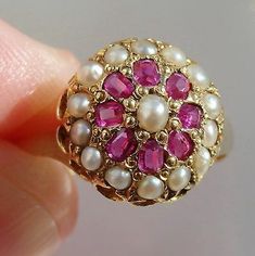 Stunning Antique Victorian 15ct Gold Ruby & Pearl Cluster Ring c1871 | eBay Victorian Multi-stone Cluster Ring, Victorian Cluster Ring With Multi-stone, Victorian Multi-stone Round Jewelry, Antique Multi-stone Cluster Jewelry, Antique Multi-stone Cluster Ring, Victorian Multi-stone Cluster Ring For Wedding, Victorian Cabochon Wedding Rings, Cabochon Ruby Ring For Wedding, Wedding Ruby Ring With Cabochon