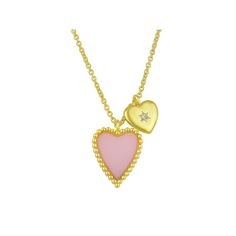 Complete your fashionable look when you pair this rose quartz heart necklace with your favorite outfits. Complete your fashionable look when you pair this rose quartz heart necklace with your favorite outfits. Nickel free Metal: brass Chain length: 18 in. Packaging: decorative card Plating: gold tone Finish: polished Pendant size: 16 mm x 12 mm Chain type: cableSTONE DETAILS Stone type: rose quartz Center stone size: 13 mm x 11 mm Shape: heart Setting: bezel Gemstones may have been treated to en Pink Heart Necklace With Clavicle Chain For Valentine's Day, Valentine's Day Pink Heart Necklace With Clavicle Chain, Pink Heart Pendant Necklace With Clavicle Chain, Pink Heart Necklace On Clavicle Chain, Trendy Double Heart Necklace For Valentine's Day, Trendy Heart Beads Necklaces, Trendy Heart Pendant Charm Necklace For Valentine's Day, Trendy Heart Charm Necklace For Valentine's Day, Trendy Rose Gold Heart Necklace