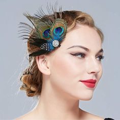 Questions? Leave A Comment Below! Gatsby Halloween, Peacock Hair Clip, Flapper Headpiece, Peacock Hair, 1920's Flapper, Tortoise Hair, Rhinestone Hair Comb, Vintage Hair Combs, Feather Hair Clips