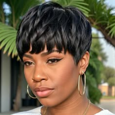 Short Hair Weave, Long Pixie Cut With Bangs, Pixie Hairstyles For Black Women, Short Black Wig, Short Quick Weave Hairstyles, Black Wig With Bangs, Black Pixie Cut, Layered Pixie Cut, Short Black Wigs