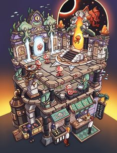 an illustration of a house with lots of stuff on it