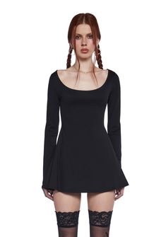 Sugar Thrillz Mini Dress- Black Gothic Long Sleeve Dress, Goth Mini Dress, Stretch Elastane Mini Dress With Scoop Neck, Stretch Elastane Scoop Neck Mini Dress, Bodycon Scoop Neck Mini Dress In Elastane, Long Sleeve Fit And Flare Mini Dress For Fall, Long Sleeve Fit And Flare Mini Dress For Evening, Fit And Flare Long Sleeve Mini Dress For Evening, Evening Long Sleeve Fit And Flare Mini Dress