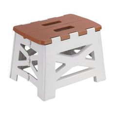 a white and brown plastic stool on a white background