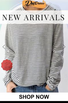 Casual Style Round Neck Striped Long Sleeve Pullover Tops Outerwear Women, Striped Long Sleeve, Long Sleeve Pullover, Fashion Games, Casual Style, Round Neck, Long Sleeve, Free Shipping