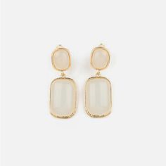 Earrings Encased In Sleek Gold Frames, Milky White Beads Link Into An Oversized Lure For A Whimsically Refined Flair. Earring Attaches To A Standard Clip-On Fitting. Sold As One Pair Of Clip-On Earrings. Gold Frames, The Plaza, Milky White, White Beads, Gold Frame, Clip On, Clip On Earrings, Jewelry Earrings, Sleek