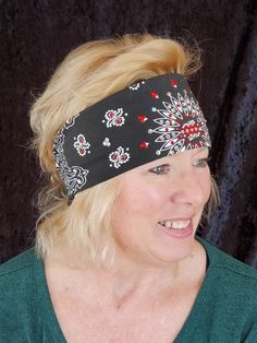 This bandana is approximately 3 1/4" wide, 22" square, 100% cotton Austrian Crystal bandana. We hand design these bandanas in the US with only the highest quality of Austrian Crystals. All of the bandanas can be opened up to be a full bandana head scarf. We use a LOT of crystals on our bandanas. We also offer a 100% guarantee on our hand designed creations. You can wash our bandanas by hand or place in a lingerie bag on gently cycle and cold in your washing machine. Hang or lay flat to dry. If i Bohemian Black Bandana One Size Fits Most, Bohemian Black Bandana, Bandana Head Scarf, Paisley Bandana, Love Is When, Hand Design, Stretchy Headbands, Love Sparkle, Perfect Love