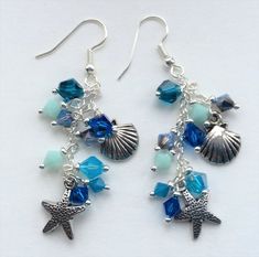 Beach Cluster Earrings Ocean Theme Earrings Beach Wedding | Etsy Starfish Charm Dangle Earrings For Jewelry Making, Ocean Themed Earrings, Beach Wedding Earrings, Chunky Turquoise Necklace, Beachy Earrings, Beach Wedding Jewelry, Homemade Earrings, Earrings Beach, Earrings Chandelier