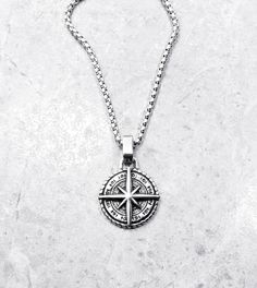 "《《 SYMBOLIC COLLECTION 》》 THE DETAILS The \"MARITIME COMPASS MEDALLION\" Necklace is designed with an exquisitely detailed Silver Stainless Steel Maritime Compass Pendant, hung from a Silver Stainless Steel Box Chain available in your choice of length! THE SYMBOL 🧭COMPASS: Known as a symbol of \"Travel, Direction, & Adventure\" often worn or gifted to symbolize two souls traveling together on the same path in life, one being lost without the other. 🔷️💠🔷️View our entire SYMBOLIC COLLECTI Vintage Stainless Steel Necklaces With Box Chain, Vintage Stainless Steel Box Chain Necklaces, Vintage Stainless Steel Box Chain Jewelry, Vintage Stainless Steel Jewelry With Compass Design, Compass Pendant Necklace, Traveling Together, Necklace Length Chart, Arrowhead Necklace, Compass Pendant