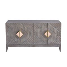 the sideboard is made out of wood and has two gold accents on each side