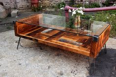 Reclaimed Wood & Tempered Glass Top Coffee Table Repurpose Projects, Reclaimed Table, Coffee Table Inspiration, Morning Wood, Wired Glass, Reclaimed Wood Dining Table, Wood Tables, Glass Top Coffee Table, Elegant Furniture