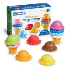 the learning resources rainbow cones set is in its box