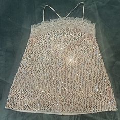 This Dress Is So Gorgeous! Its Sequins Are Gorgeous And Very Reflective! It Has A Beautiful Lace Hem On The Neckline And The Straps Are Very Comfortable And Silky. Birthday Sequin Dress, Slip Mini Dress, Nye Dress, Mini Dress Pink, Sparkly Dress, Lace Hem, Pink Mini Dresses, Dresses Vintage, Free People Dress