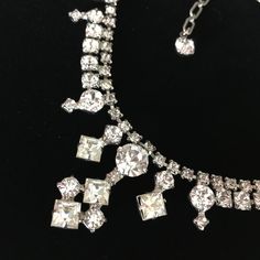 Lovely vintage rhinestone "diamond" choker. Small, so perfect for a  girl or small woman. Diamond White Rhinestone Necklace For Party, Diamond White Sparkling Rhinestone Necklace For Party, Party Bling Rhinestone Necklace In Diamond White, Vintage Rhinestone Adjustable Necklace, Vintage Rhinestone Choker For Party, Party Rhinestone Necklace With Diamond Accents, Formal Rhinestone Choker Necklace With Bling, Vintage Rhinestone Party Necklace, Vintage Rhinestone Choker Jewelry