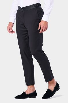 Look your best at weddings and formal occasions with these Classic Black Tuxedo Pants. Carefully tailored from a blend of poly-rayon and spandex, the pants offer an exquisite level of comfort and breathability. The fabric is smooth and durable and has a slight stretch that adapts to your every move. What’s more, the pants have a flat-front design that is sleek and modern. The black satin stripe of the trousers adds a touch of elegance and sophistication to your outfit. These pants fit seamlessly Green Velvet Suit Jacket, Shawl Lapel Tuxedo, Crimson Velvet, Velvet Suit Jacket, Long Suit Jacket, Dark Suit, Velvet Shawl, Tuxedo Pants, Velvet Suit