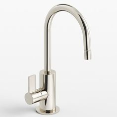 a chrome faucet on a white background