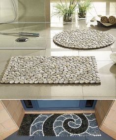 there are two different rugs on the floor and one is made out of rocks