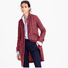 J.Crew Red Plaid Nylon Trench. Beautiful And Never Worn. Nwt Lightweight Trench With Hidden Button Placket And Armhole Vents. Brand New Condition Size 00 Trench Coat Fall, Plaid Trench Coat, J Crew Collection, Raincoat Jacket, Jcrew Collection, Plaid Coat, Jcrew Women, Blue Gingham, Classic Fashion