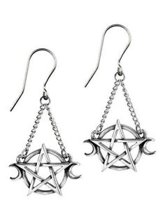 Alchemy Gothic Jewelry, Wiccan Earrings, Moon Pentagram, The Triple Goddess, Goddess Earrings, Pewter Ring, Alchemy Gothic, Dark Jewelry, Triple Moon Goddess