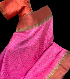 Bright pink pure kanchi pattu borders silk saree with prestitched blouse l   (wedding collection)  pure silk saree  with stitched  blouse  Blouse : fully stitched well made lined blouses with back ties size 36 goes upto 42 .  DETAILS AND CARE Color : pink silk saree  Weight : 600 - 800 grams Length : 5.5 m saree + 0.7 m blouse  Width : 48 Inches Fabric : Pure silk saree Craft Description : kanchi pattu saree  Wash Care : Dry Wash Only Shipping Time : 5 - 7 Working days We Ship Worldwide SHIPPING AND RETURNS Shipping Policy : Shipping days as mentioned above, subject to changes based on the government regulations around the prevailing pandemic situation.  Return Policy :   We have a comprehensive returns policy , kindly refer to our policy section to know more . DISCLAIMER color : There can Festive Pink Silk Pre-draped Saree, Pink Pre-draped Saree With Dupatta In Tissue Silk, Pink Silk Pre-draped Saree With Self Design, Pink Silk Pre-draped Saree With Cutdana, Pink Zari Weaving Pre-draped Saree For Wedding, Pink Banarasi Silk Pre-draped Saree, Pink Anarkali Style Silk Pre-draped Saree, Pink Silk Bollywood Pre-draped Saree, Traditional Pink Pre-draped Saree In Chanderi