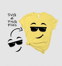 a yellow t - shirt with sunglasses and the words svg & png files