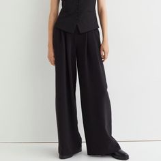 Classic And Flattering. Look Polished And Be Comfortable At Same Time. Narrow Fit On Waist.. Very Roomy In Hips. Stretch With 7% Elastane, Quality Feel Material H&m Wide-leg Workwear Pants, H&m Formal Black Bottoms, Formal Black Bottoms By H&m, H&m High-waisted Workwear Bottoms, H&m High-waisted Pants For Work, Fitted H&m Bottoms For Workwear, H&m Fitted Bottoms For Business Casual, H&m Wide Leg Pants For Fall, Black Trousers From H&m