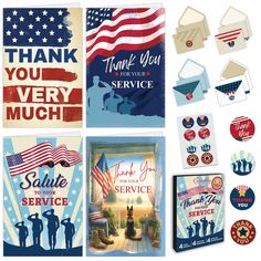 thank you and your service greeting cards with envelopes, stickers, and magnets