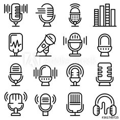 microphones and sound equipment line icons