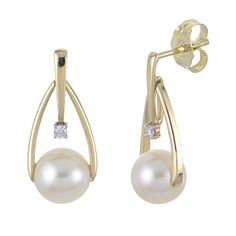 Accessorize in style with these PearLustre by Imperial 14k Gold Freshwater Cultured Pearl & Diamond Accent Drop Earrings. Click on this JEWELRY & WATCHES GUIDE to learn about fit, styles, materials and more! Accessorize in style with these PearLustre by Imperial 14k Gold Freshwater Cultured Pearl & Diamond Accent Drop Earrings. Click on this JEWELRY & WATCHES GUIDE to learn about fit, styles, materials and more! FEATURES Dimensions: 18 mm x 8 mm Backings: post Nickel free Metal: 14k gold Finish: Formal Yellow Gold Diamond Earrings With Pearl Drop, 14k Gold Diamond Earrings For Formal Occasions, Yellow Gold Drop Earrings, Wedding Day Jewelry, Pearl Design, Metal Shop, Pearl Diamond, Gold Drop Earrings, Ring Size Guide