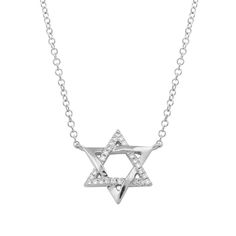 Show off your faith with this beautiful 14K gold Star of David necklace. Featuring pave set diamond on half of it, this piece is bound to sparkle with radiance and shine. A stunning way to shine in your religion. Enhancer clasp included. Chain sold separately. Item Information Metal: 14k Gold Weight: 2.19g Dimensions: 10x12mm Diamond Information Total Carat Weight: 0.06 Star Of, Lightning Bolt Necklace, Star Of David Necklace, Diamond Evil Eye, Compass Pendant, Nameplate Necklace, Diamond Star, Initial Jewelry, Station Necklace