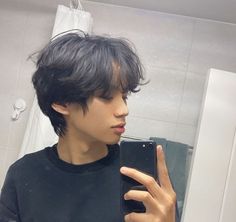 Mexican Fluffy Hair, Asian Perm Men Middle Part, Feathered Mens Haircut, Guy With Fluffy Black Hair, Fluffy Asian Hair, Mid Length Straight Hair Men, Korean Soft Perm, Hair Inspo Male, Korean Wave Perm Men