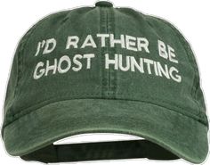 Go Ghost, Green Baseball Cap, Hunting Caps, Green Cap, Halloween Embroidery, Ghost Hunting, Embroidered Caps, Vibe Clothes, Kids Luggage