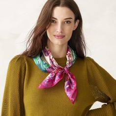 Elevate your style with our luxurious Square Silk Scarf. Crafted from the finest quality silk, this exquisite accessory offers a touch of elegance and sophistication to any outfit, making it the perfect finishing touch for both casual and formal ensembles. Vera Bradley Wicked Square Silk Scarf in Unlikely Friendship Green/Pink Fleece Patterns, Square Silk Scarf, Scarf Women, Outfit Making, Heritage Collection, Scarf Jewelry, Exclusive Bag, Scarf Hairstyles, Silk Scarf