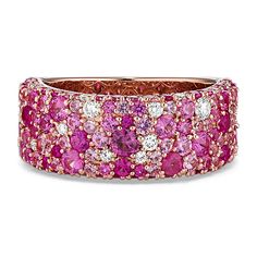 This beautiful ring features a monochromatic mosaic of natural pink sapphires dotted with natural diamond accents to create a bold pop of color. Its vivid 14-karat rose gold perfectly complements all the gemstones. Pink Sapphire Diamond Ring, Sapphire Diamond Ring, Beautiful Ring, Sapphire Diamond, Pink Sapphire, Beautiful Rings, Fashion Rings, Natural Diamonds, Pink White