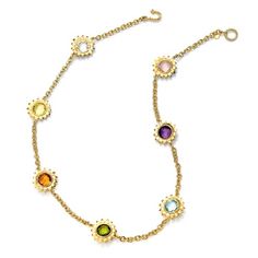 18k Gold Multicolor Gemstone Sunflower Necklace | More Necklaces | Necklaces | Jewelry | ScullyandScully.com Luxury Multicolor Birthstone Jewelry, Elegant Multicolor Citrine Jewelry, Amethyst And Rose Quartz, Multi Gemstone Necklace, Smoky Quartz Earrings, Silver Swan, Leather Photo Albums, Sunflower Necklace, 18k Gold Chain